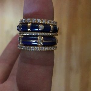 Lauren G Adams | Set of 5 Enamel, Gold and Crystal Stackable Rings